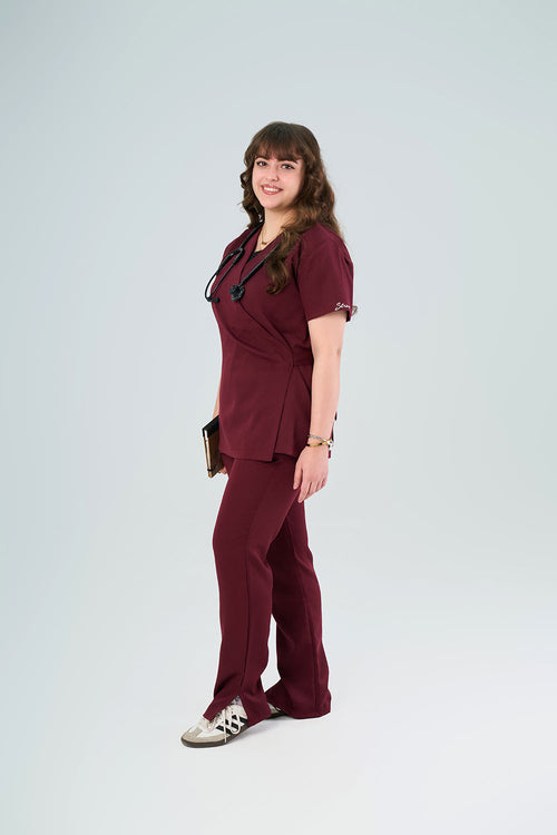 Burgundy Side Tie Scrub Set