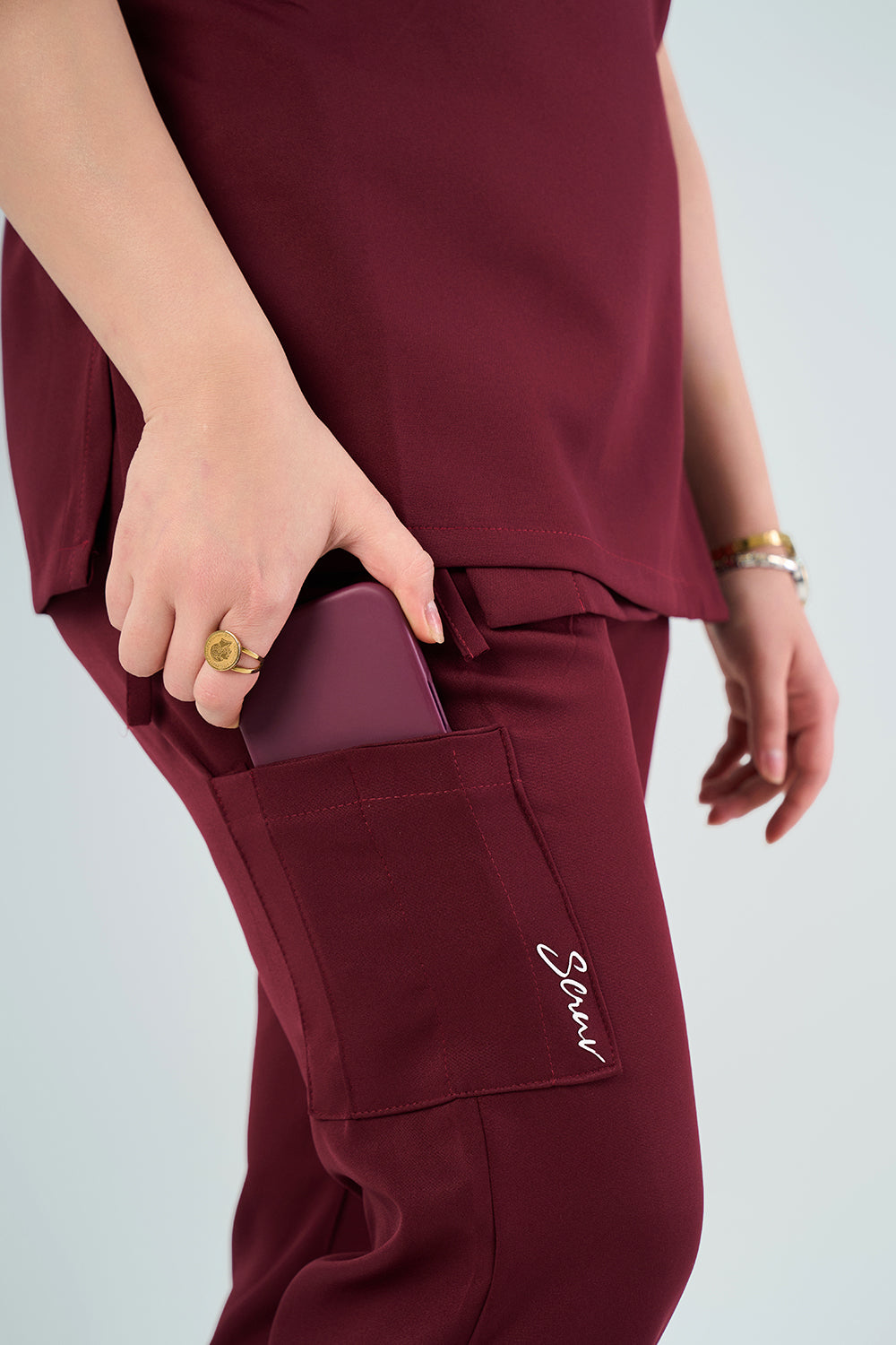 Burgundy Side Tie Scrub Set