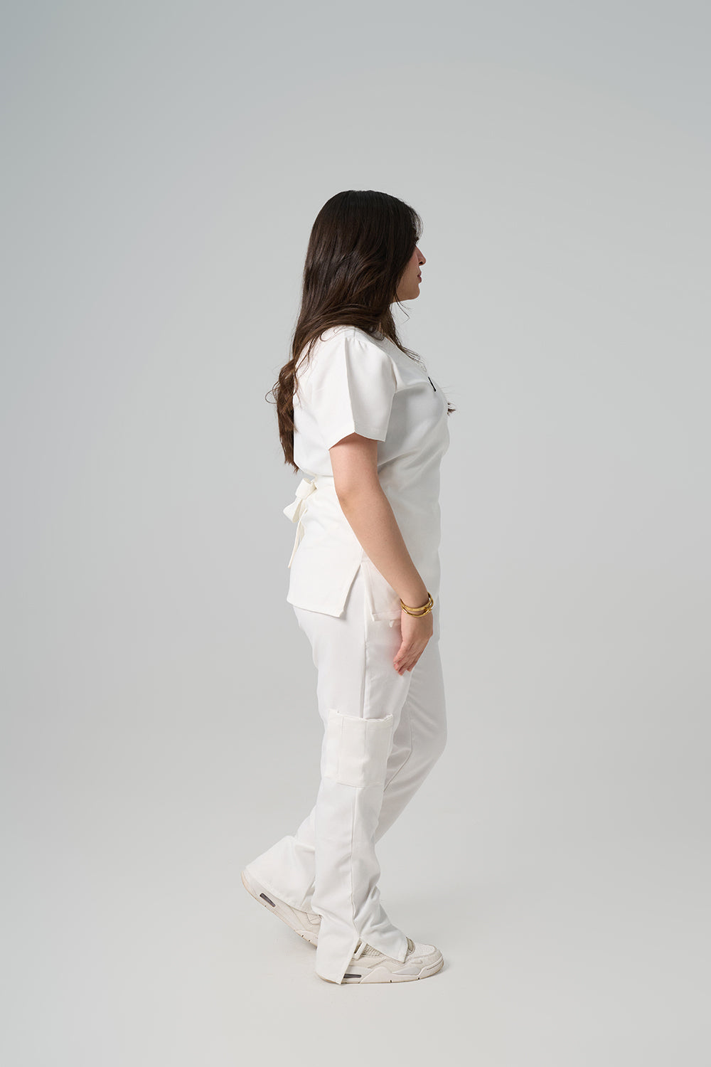 White Side Tie Scrub Set